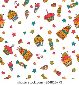Happy birthday seamless pattern. Hand drawn vector celebration background. Vector illustration