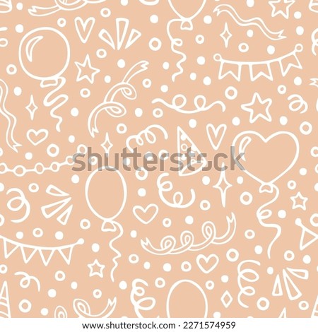 Happy Birthday seamless pattern with hand drawn doodles. Cute design for textile, wallpaper, wrapping paper.