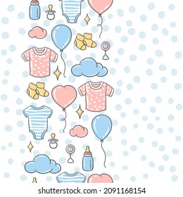 Feliz cumpleaños sin problemas. Símbolos de celebración de la fiesta de la ducha de bebé.