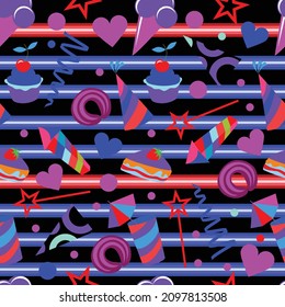 Happy Birthday. Seamless pattern for the holiday, celebration, wedding. Vector image. 