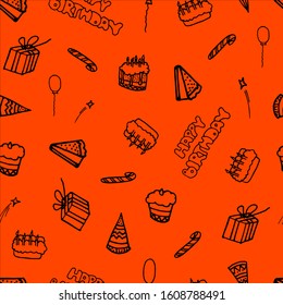 Happy birthday seamless pattern on the red background.