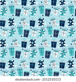 Happy birthday seamless pattern with presents and stars