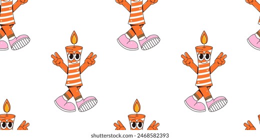 Feliz cumpleaños sin patrón en estilo retro groovy. Caracteres de Antiguas. Ilustración vectorial.