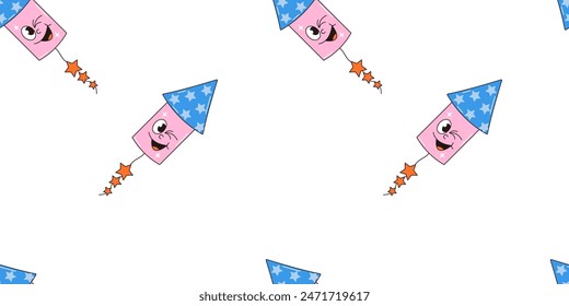 Feliz cumpleaños sin patrón en estilo retro groovy. Caracteres de Antiguas. Ilustración vectorial.