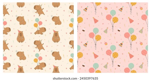 Happy birthday seamless pattern set