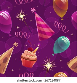 Happy Birthday Seamless Pattern. Vector Illustration.