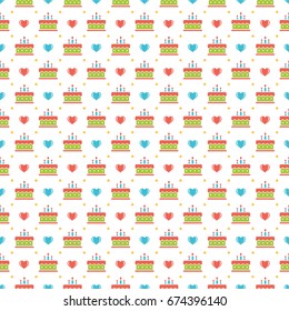Happy birthday seamless pattern vector design for birthday background, wrapping paper, greeting card. Colorful gift boxes objects illustration.