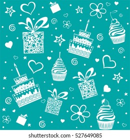 Happy Birthday. Seamless Wrapping Paper. Vector Illustration