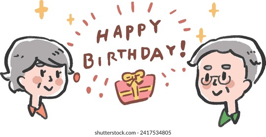 Happy Birthday Senior Men and Women and Present Heading Logo Illustration
