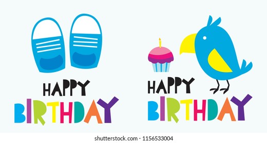 Happy Birthday - Set of baby and children colorful birthday card and greeting, invitation series.