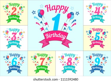 Happy Birthday set of greeting cards