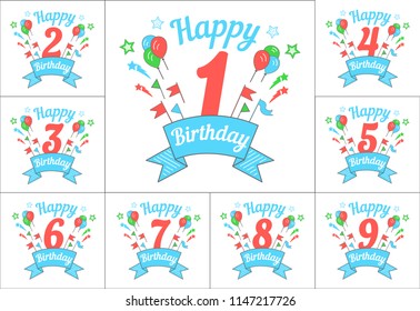 Happy Birthday set of greeting cards