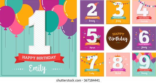 Happy Birthday set of greeting cards