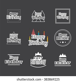 Happy Birthday set. Label design collection. Birthday themed cards. Vector illustration