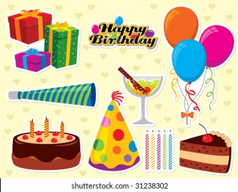 Happy Birthday set. Use to create greeting cards and party invitations.