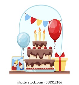 Happy birthday set, vector color illustration.