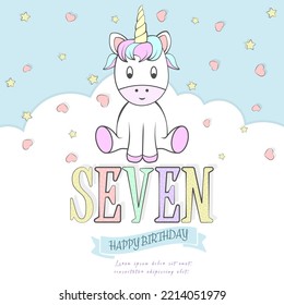 Happy birthday. Seven years. Illustration for postcards, banners, posters, invitations, posters and creative ideas. Flat style

