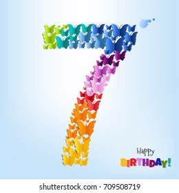 Happy Birthday Seven Years Postcard Gradient Mesh, Vector Illustration