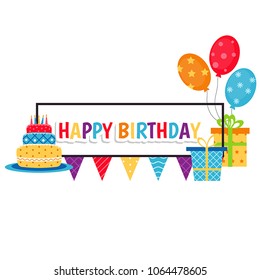 Happy birthday sign with colour confetti. White background.