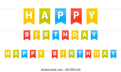 Happy Birthday sign flags set Isolated in white Background. Vector Illustration.