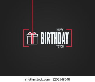 Happy birthday sign. Birthday gift box linear card on black background