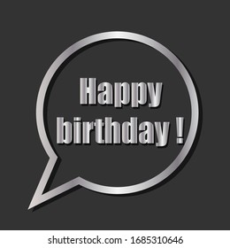 happy birthday silver text in the dark background.