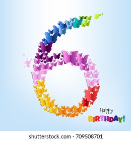 Happy Birthday Six Years Postcard Gradient Mesh, Vector Illustration