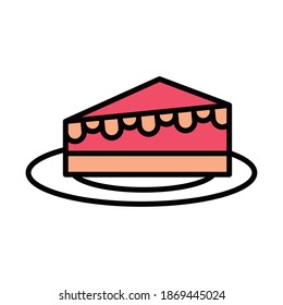 happy birthday slice cake in the dish celebration party, line and fill style vector illustration