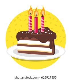 Happy birthday! Slice of birthday cake. Vector illustration.