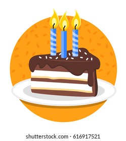 Happy birthday! Slice of birthday cake. Vector illustration.