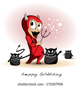 Happy Birthday smile Devil monster cartoon