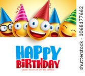 Happy birthday smileys vector background design with yellow funny and happy emoticons and birthday greeting text in empty white background. Vector illustration.
