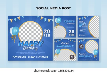 Happy Birthday Social Media Post Template. Suitable For Kids Birthday Invitation Or Any Other Kids Event