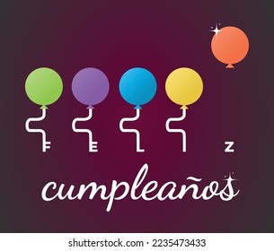 Happy birthday in spanish, feliz cumpleanos illustration with colorful balloons for greeting or invitation cards templates.