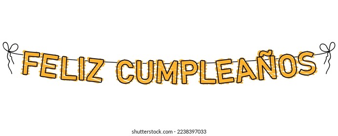 happy birthday in spanish, feliz cumpleanos garland, party bunting, big letters hanging on a string, vector illustration