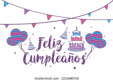 Happy birthday in spanish lettering. Feliz cumpleaños letters vector

