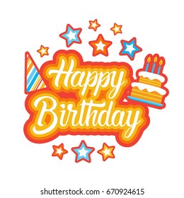 Happy Birthday Sticker Social Media Network Message Badges Design Vector Illustration