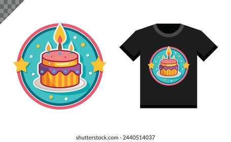 Happy Birthday sticker T shirt design pro Vector.