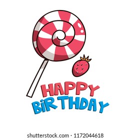 Happy Birthday Strawberry Candy Background Vector Image
