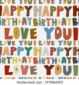 happy birthday stroke seamless pattern. Suitable for textiles, packaging, wallpaper, etc. Objects isolated on background. Vector illustration.