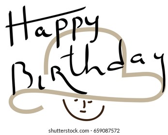 happy birthday. A stylized image of a child in a hat and a hand-written inscription
