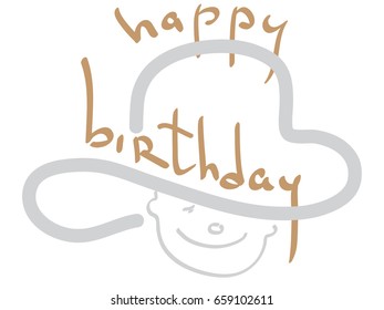 happy birthday. A stylized image of a child in a hat and a hand-written inscription