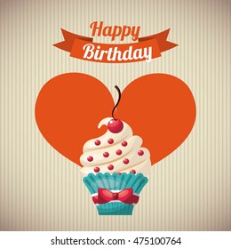 happy birthday sweet dessert celebration vector illustration design