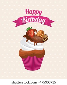happy birthday sweet dessert celebration vector illustration design