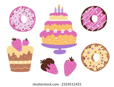 Happy Birthday sweets illustration set