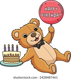 Happy Birthday Teddy Bear Cartoon Colored Clipart 