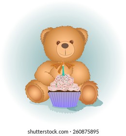 Happy birthday teddy bear. Vector, eps 10.