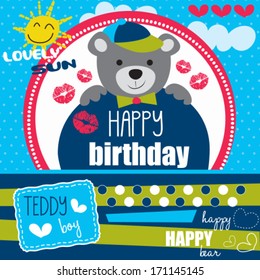 happy birthday teddy vector illustration