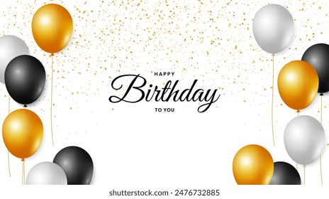 Happy birthday template design. Birthday celebration background with balloon and confetti decorations. Vector illustration