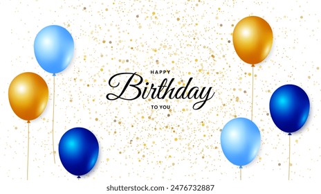 Happy birthday template design. Birthday celebration background with balloon and confetti decorations. Vector illustration